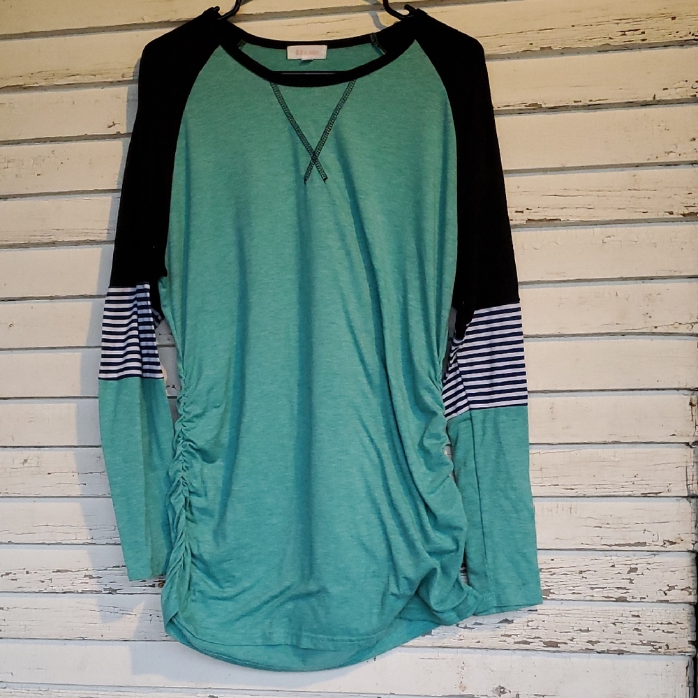 Teal and Black Long Sleeve Maternity Top